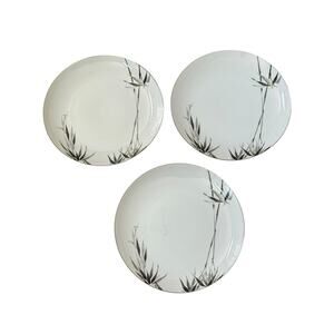 VTG Sango Black Bamboo Japan Dinner Plates (3) #6518 Discontinued Family Brunch